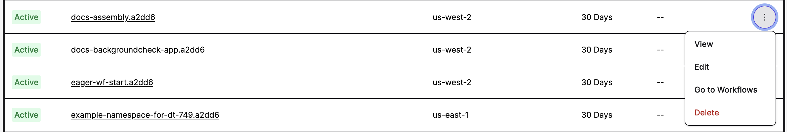 Choose your Namespace and select Edit